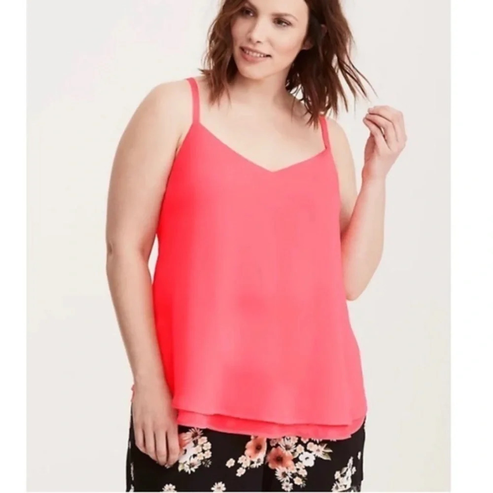 3/$22🩶 FLAW Torrid Womens Top Cami Neon Coral Chiffon Plus Size 1 1X